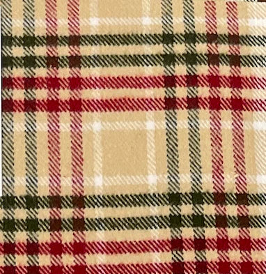 Tan & Red Plaid Cotton Flannel Dog Bandana with Vegan Leather Tag
