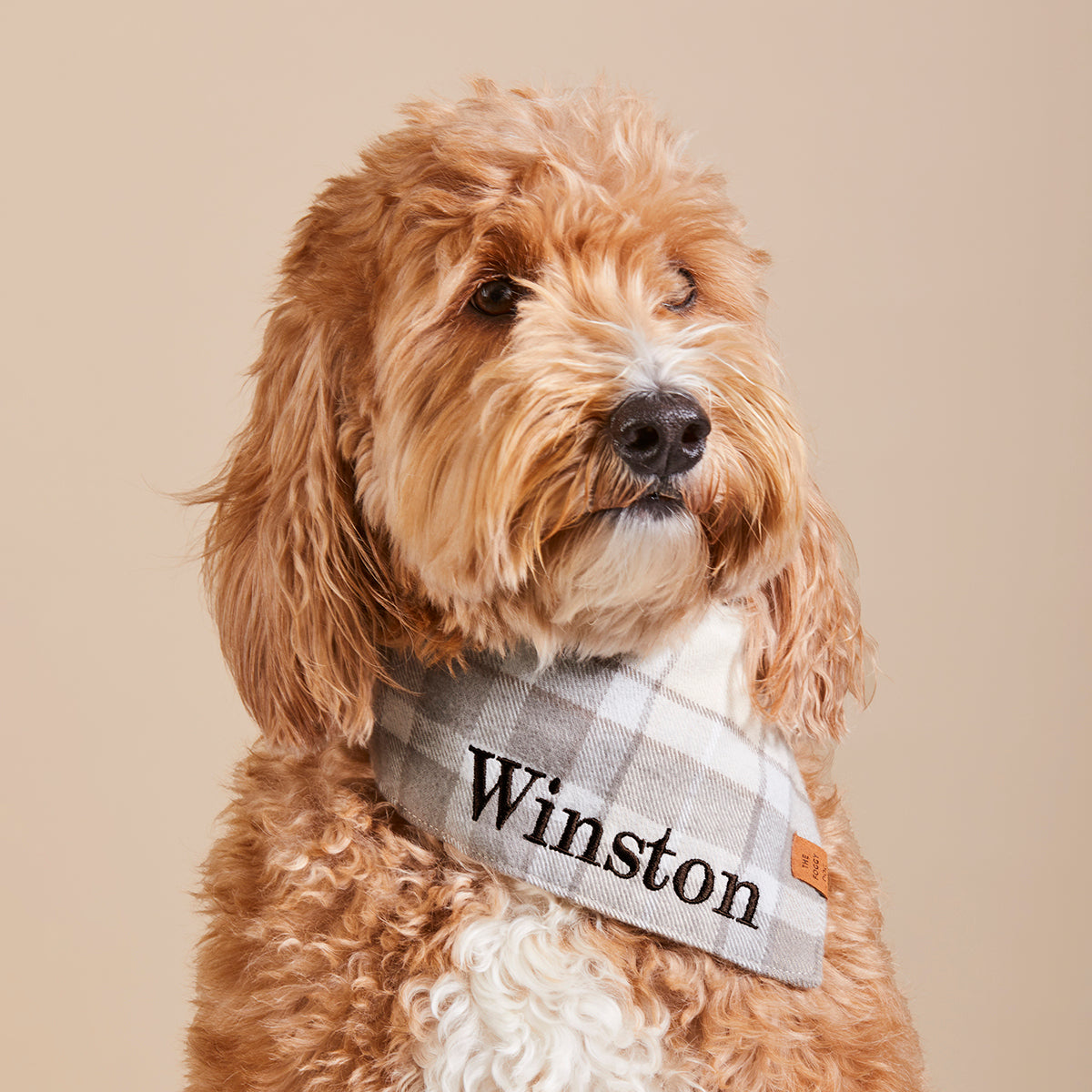 Tan & Cream Plaid Flannel Triangle Tie Dog Bandana