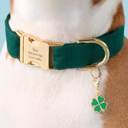 Dark Green Cotton Dog Collar with Gold Hardware