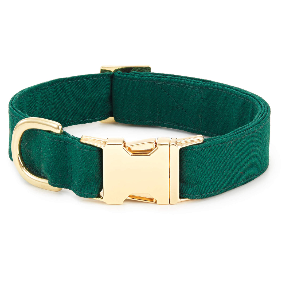 Dark Green Cotton Dog Collar with Gold Hardware