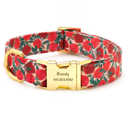 Apple Print Soft Fabric Dog Collar with Metal Hardware