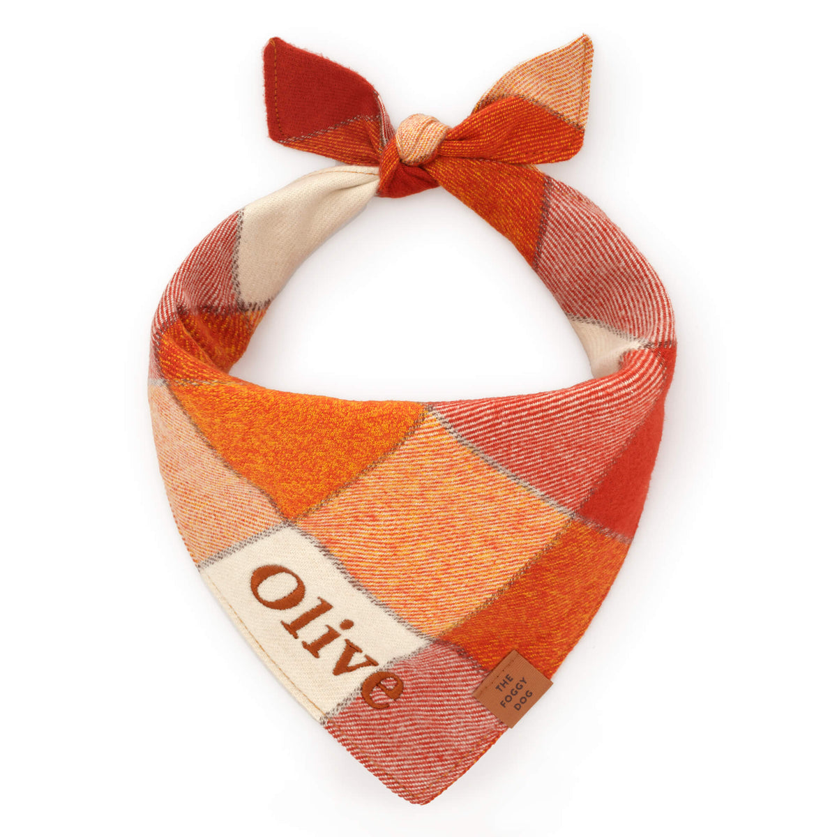 Orange & Cream Plaid Flannel Dog Bandana, Triangle Tie