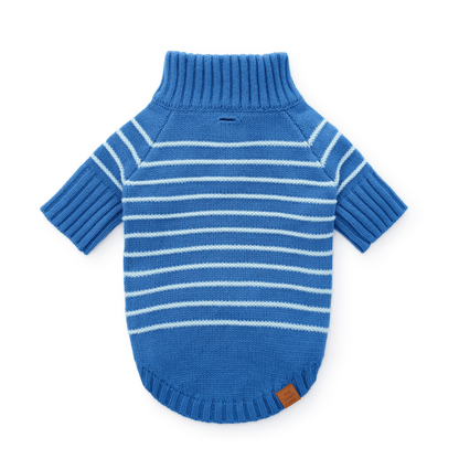 Blue Stripe Quarter-Zip Knit Turtleneck Dog Sweater