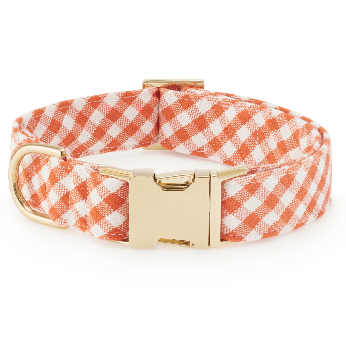 Orange Gingham Cotton Dog Collar with Brass D-Ring