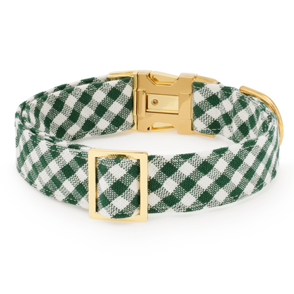 Dark Green Gingham Dog Collar, Sizes XS to Large