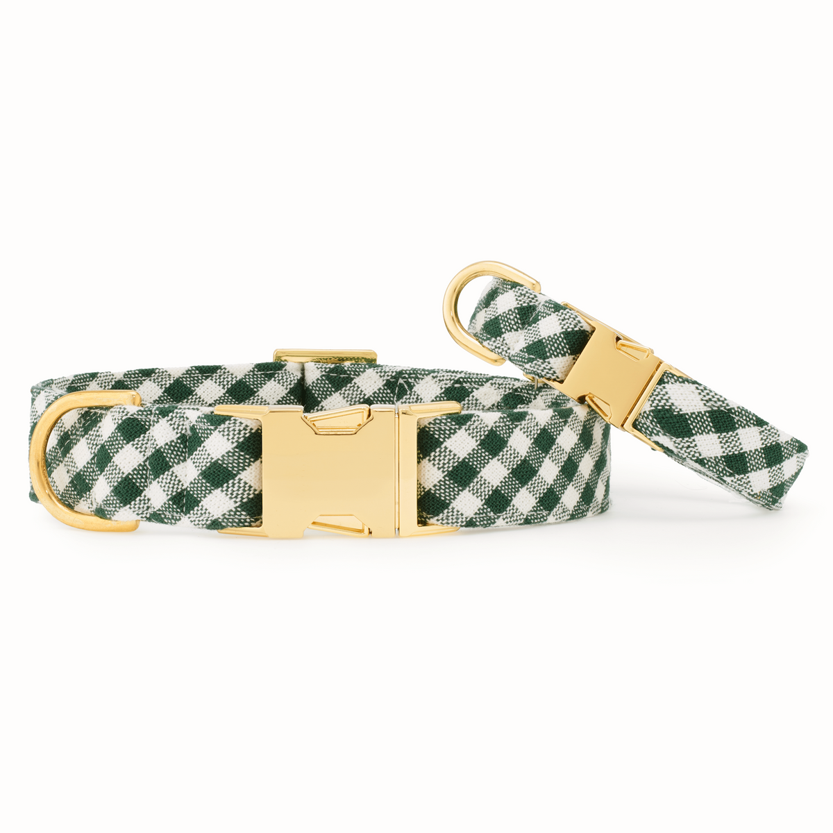 Dark Green Gingham Dog Collar, Sizes XS to Large