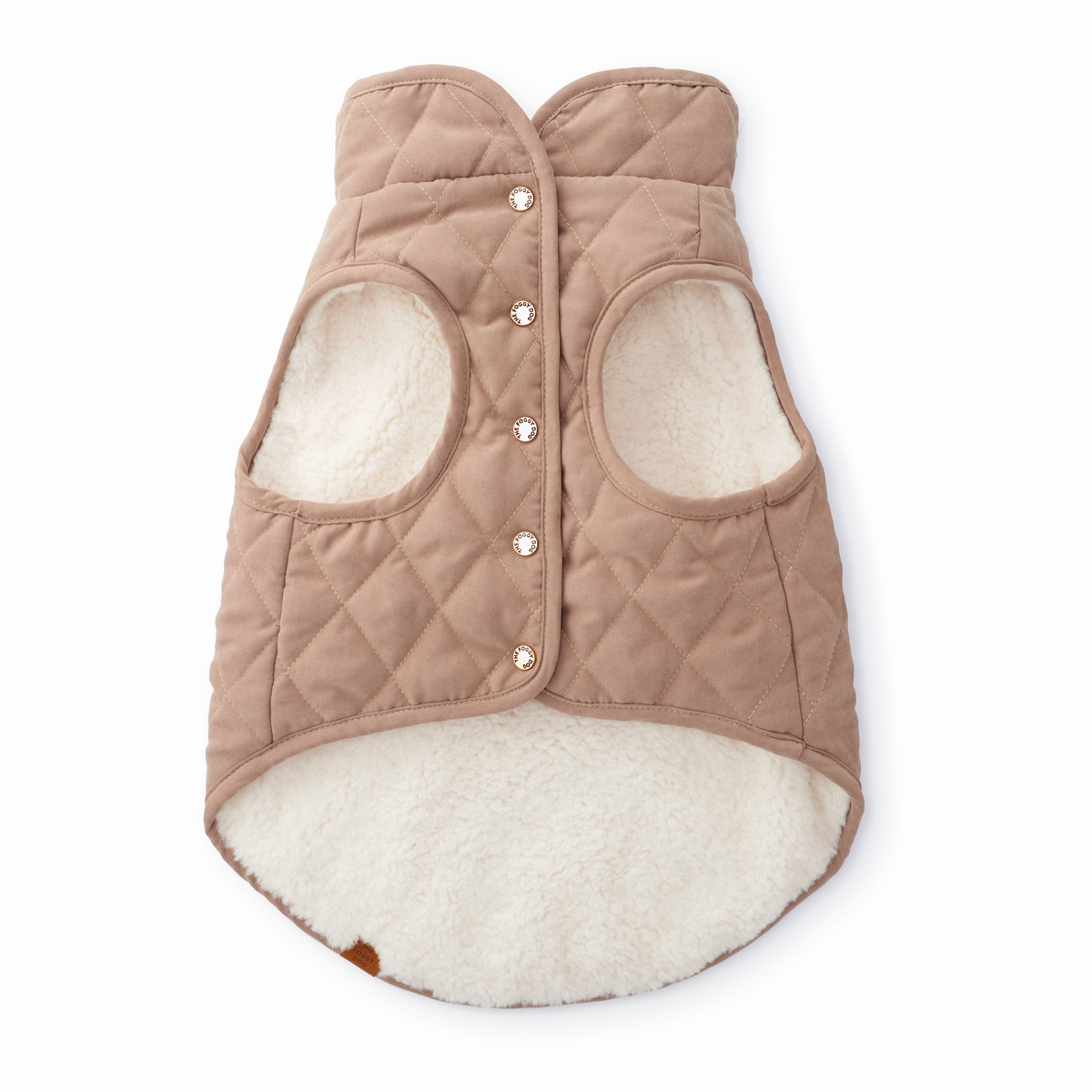 Reversible Sherpa-Lined Quilted Dog Jacket in Tan