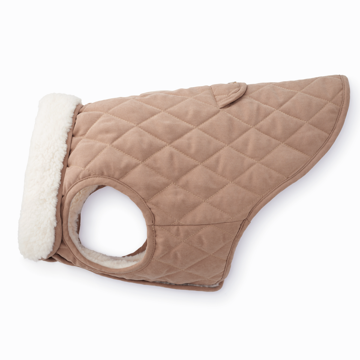 Reversible Sherpa-Lined Quilted Dog Jacket in Tan