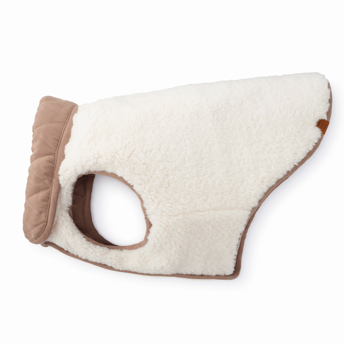 Reversible Sherpa-Lined Quilted Dog Jacket in Tan