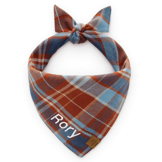 Rust & Blue Plaid Flannel Dog Bandana, Tie-On Style