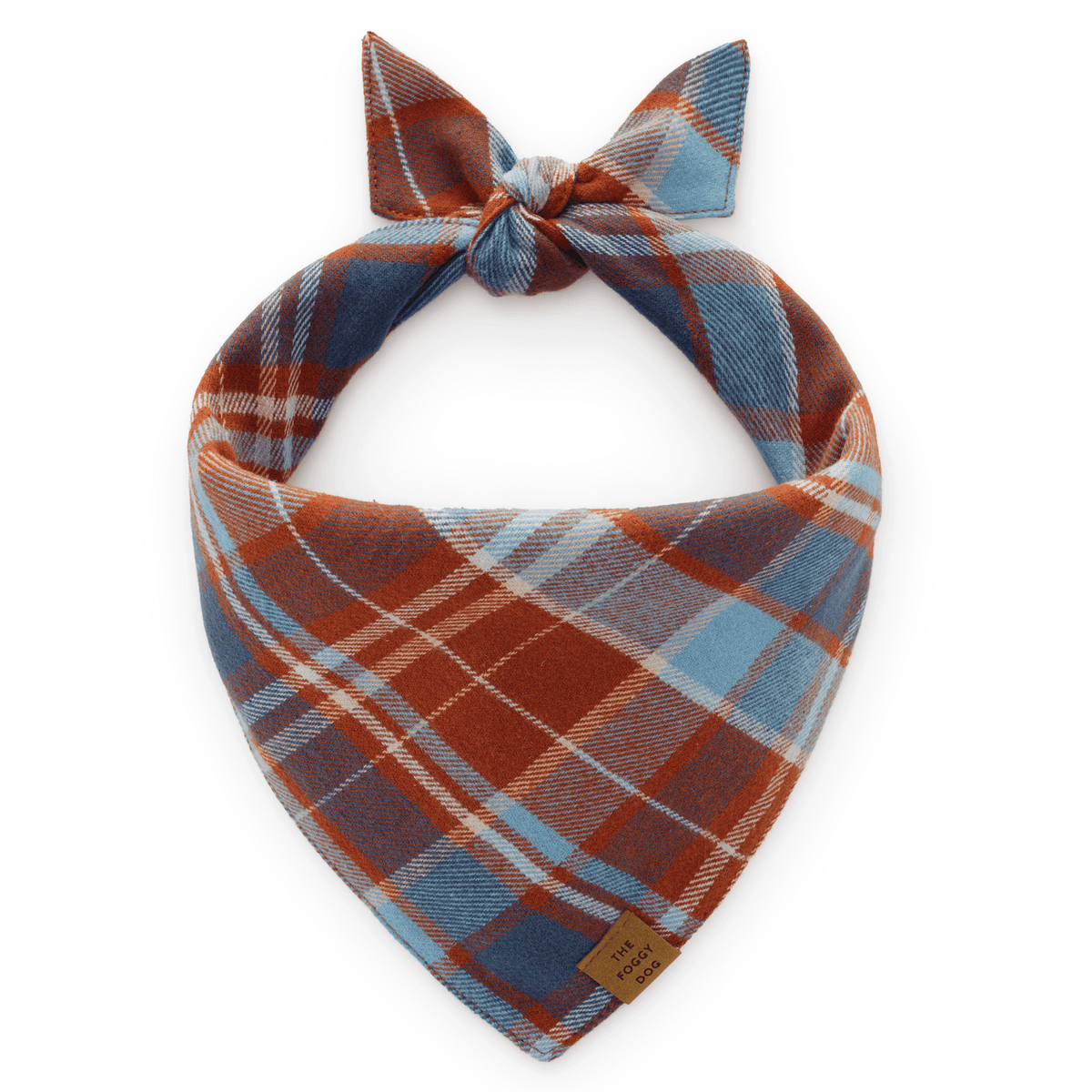 Rust & Blue Plaid Flannel Dog Bandana, Tie-On Style