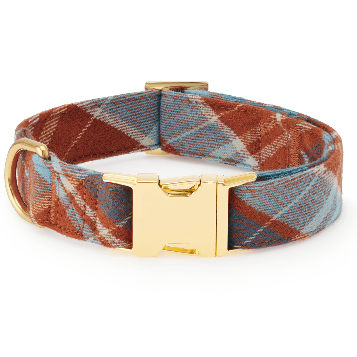 Rust Brown & Blue Plaid Flannel Dog Collar with Cotton Exterior