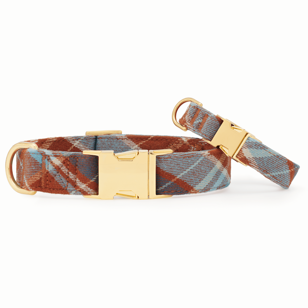 Rust Brown & Blue Plaid Flannel Dog Collar with Cotton Exterior