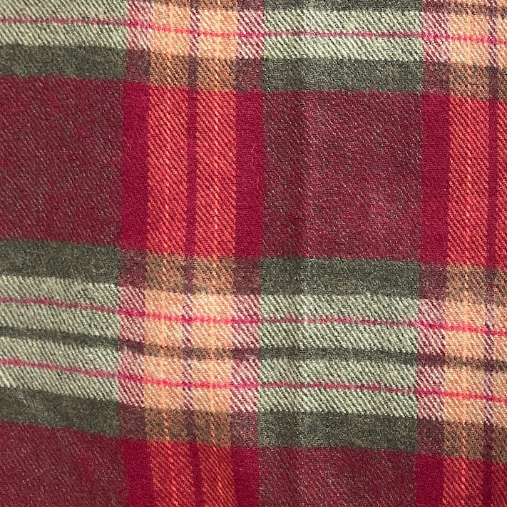 Burgundy & Olive Plaid Flannel Dog Collar with Cotton Exterior