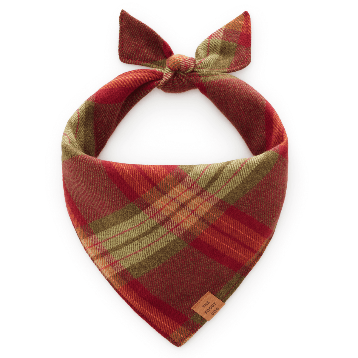 Burgundy & Olive Plaid Flannel Tie-On Dog Bandana
