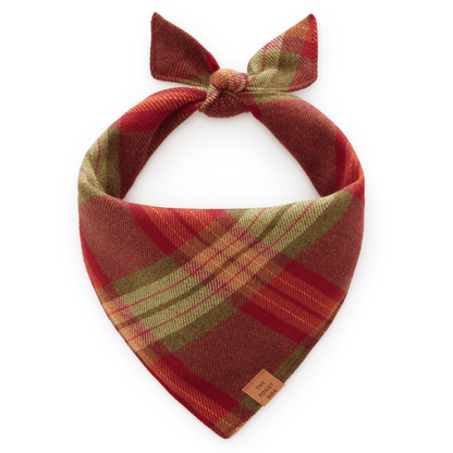 Burgundy & Olive Plaid Flannel Tie-On Dog Bandana