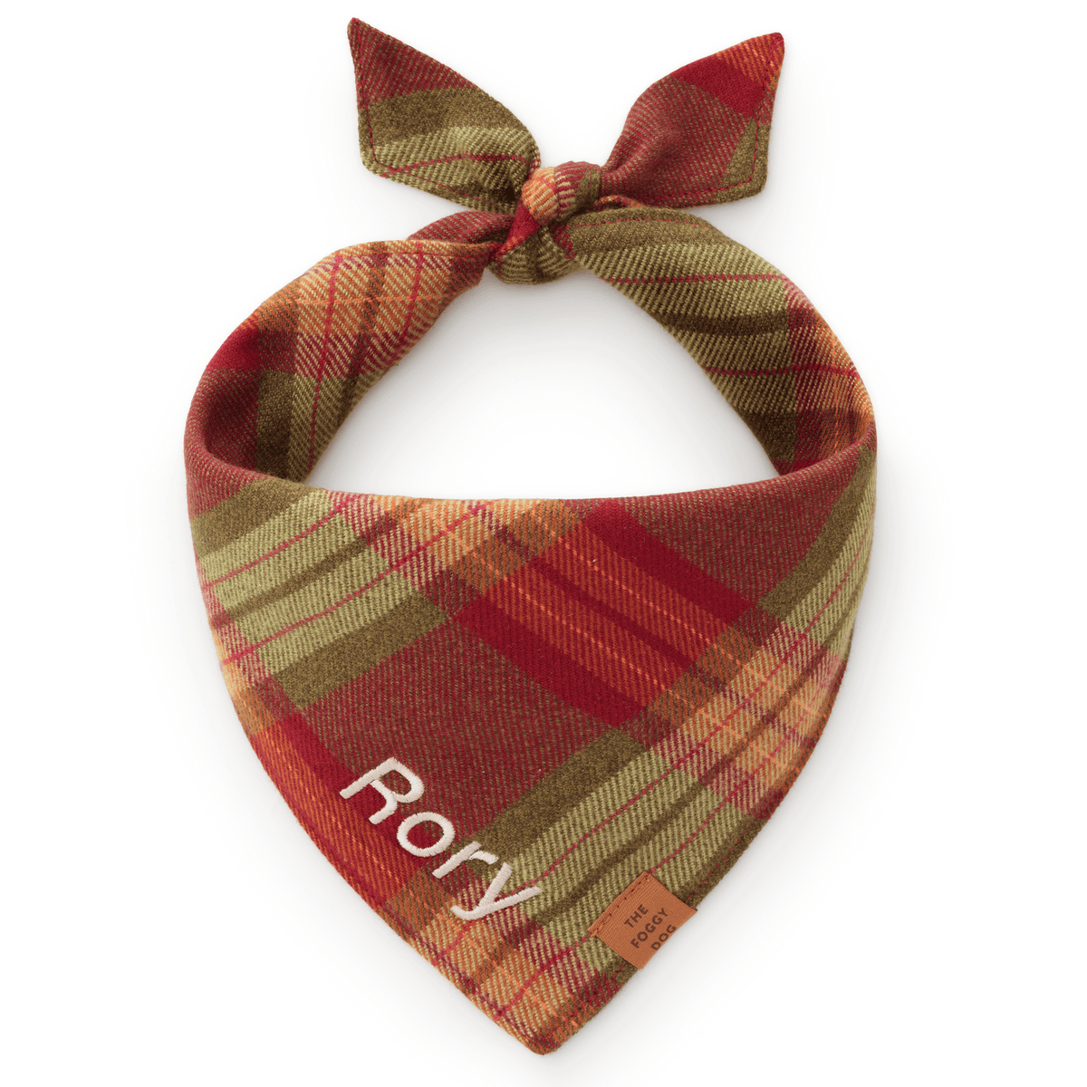 Burgundy & Olive Plaid Flannel Tie-On Dog Bandana