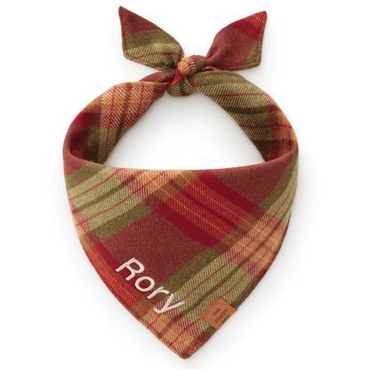 Burgundy & Olive Plaid Flannel Tie-On Dog Bandana