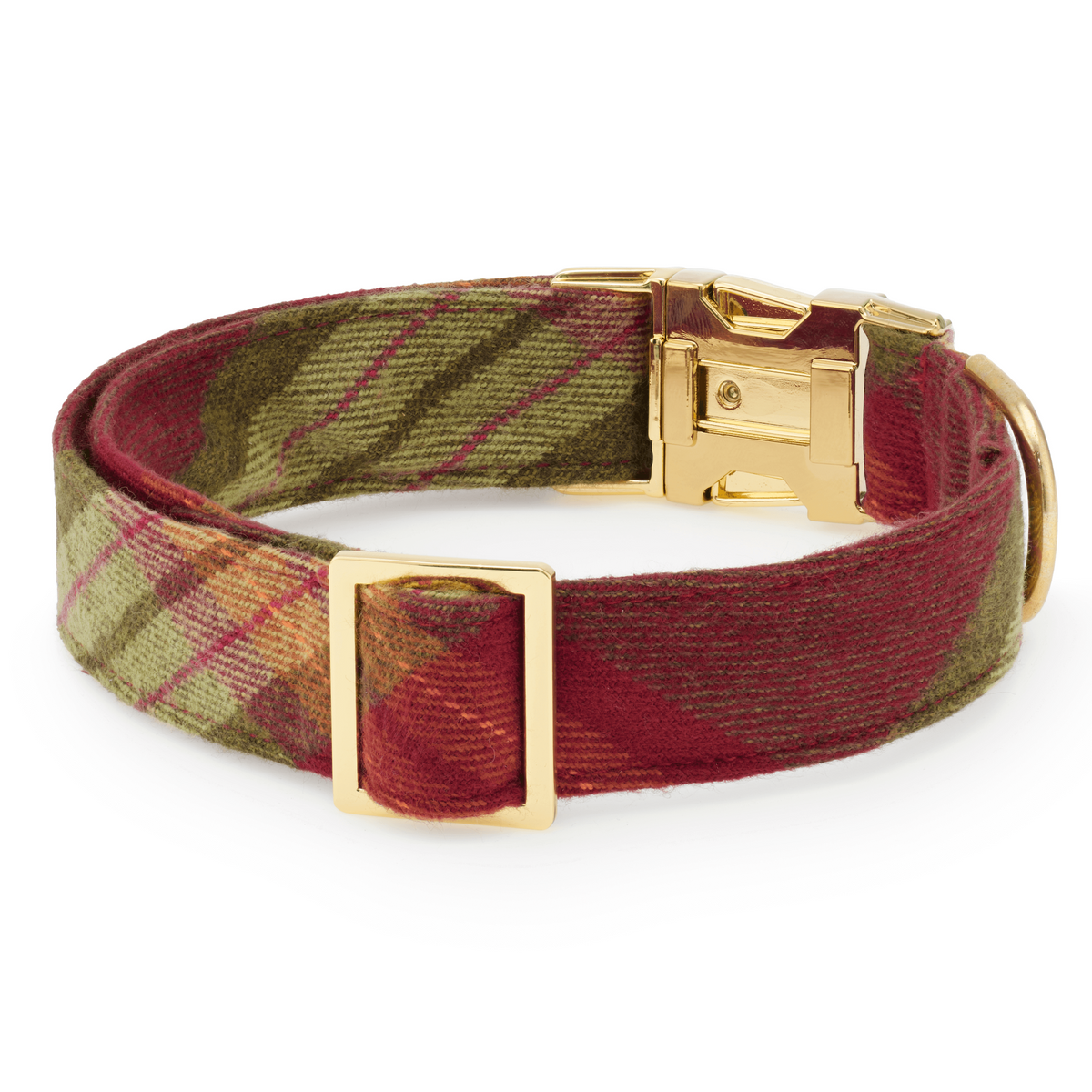 Burgundy & Olive Plaid Flannel Dog Collar with Cotton Exterior