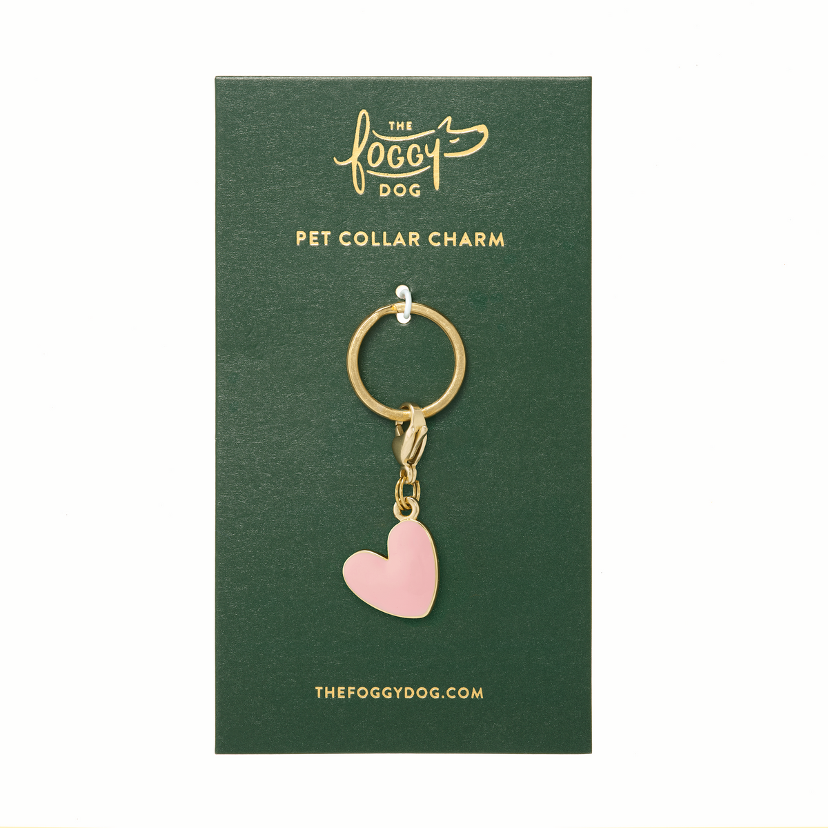 Pink Heart Dog Collar Charm, Gold Plated Stainless Steel