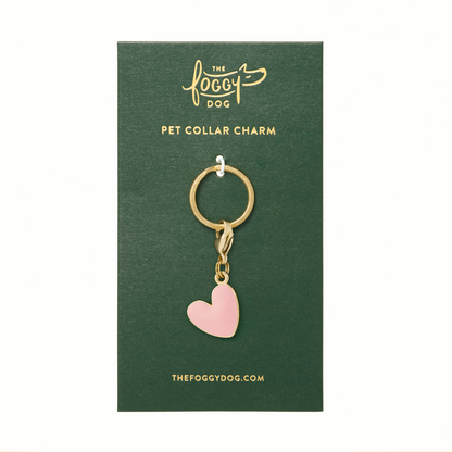 Pink Heart Dog Collar Charm, Gold Plated Stainless Steel