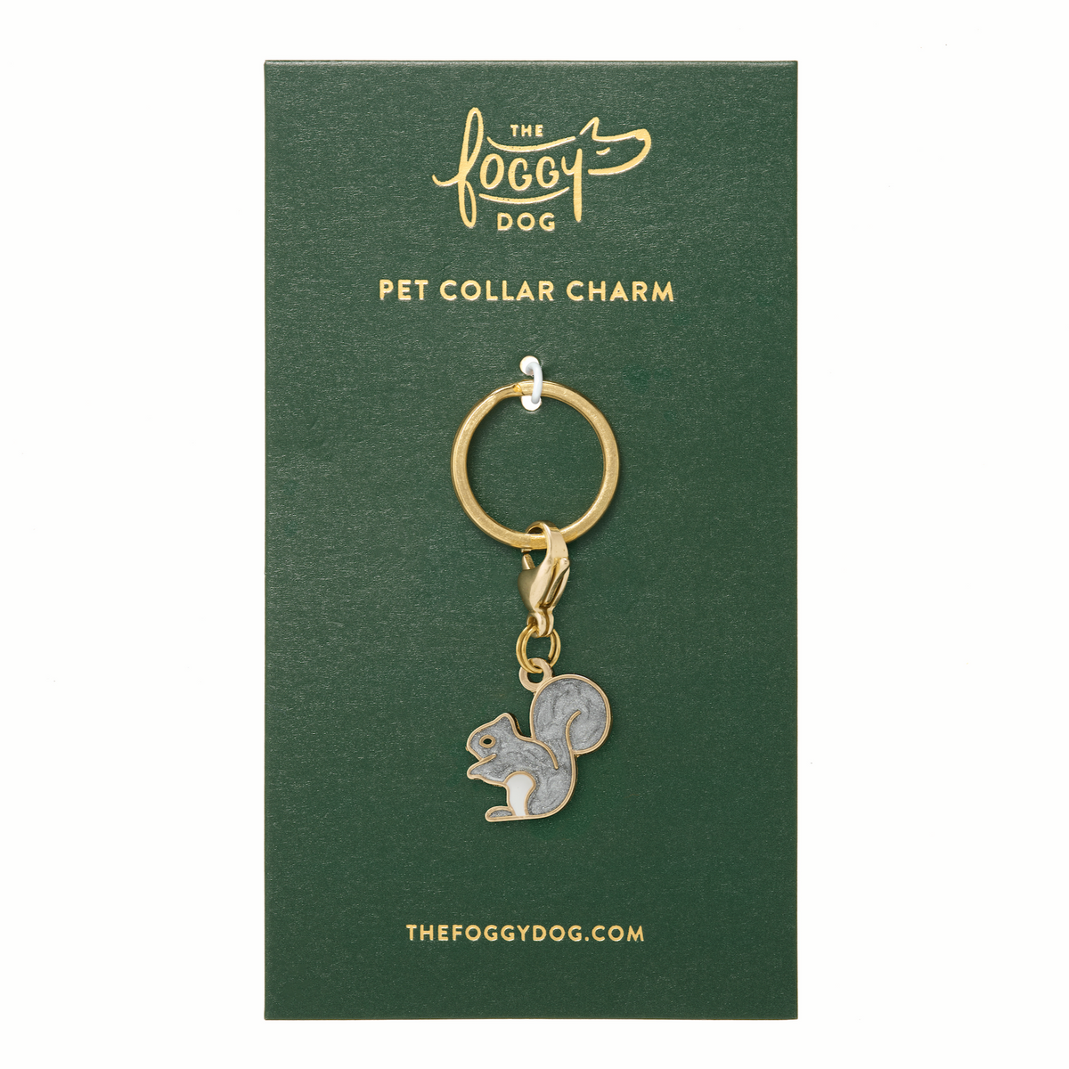 Gray Squirrel Enamel Dog Collar Charm, Double-Sided