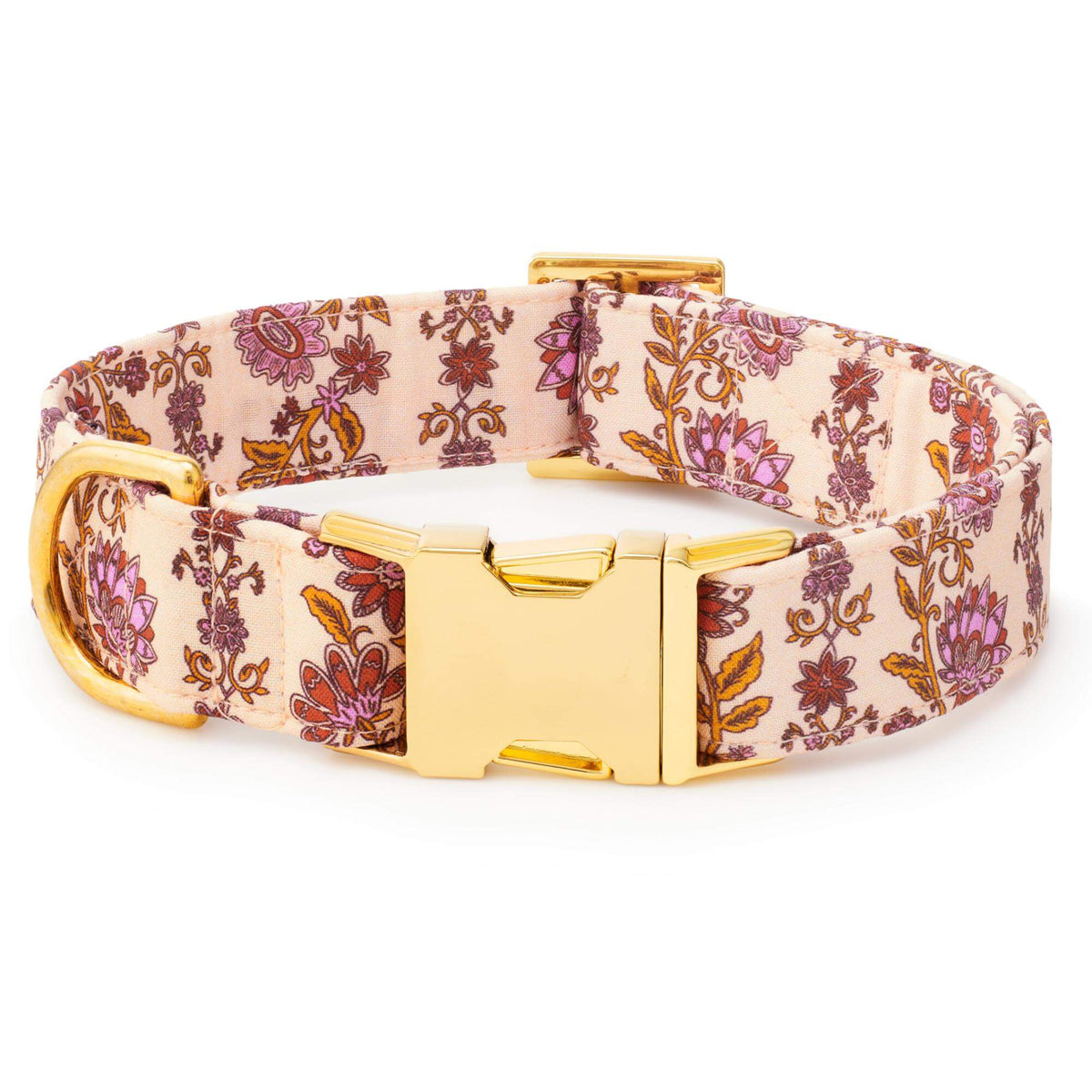 Block Print Floral Dog Collar with Metal Hardware