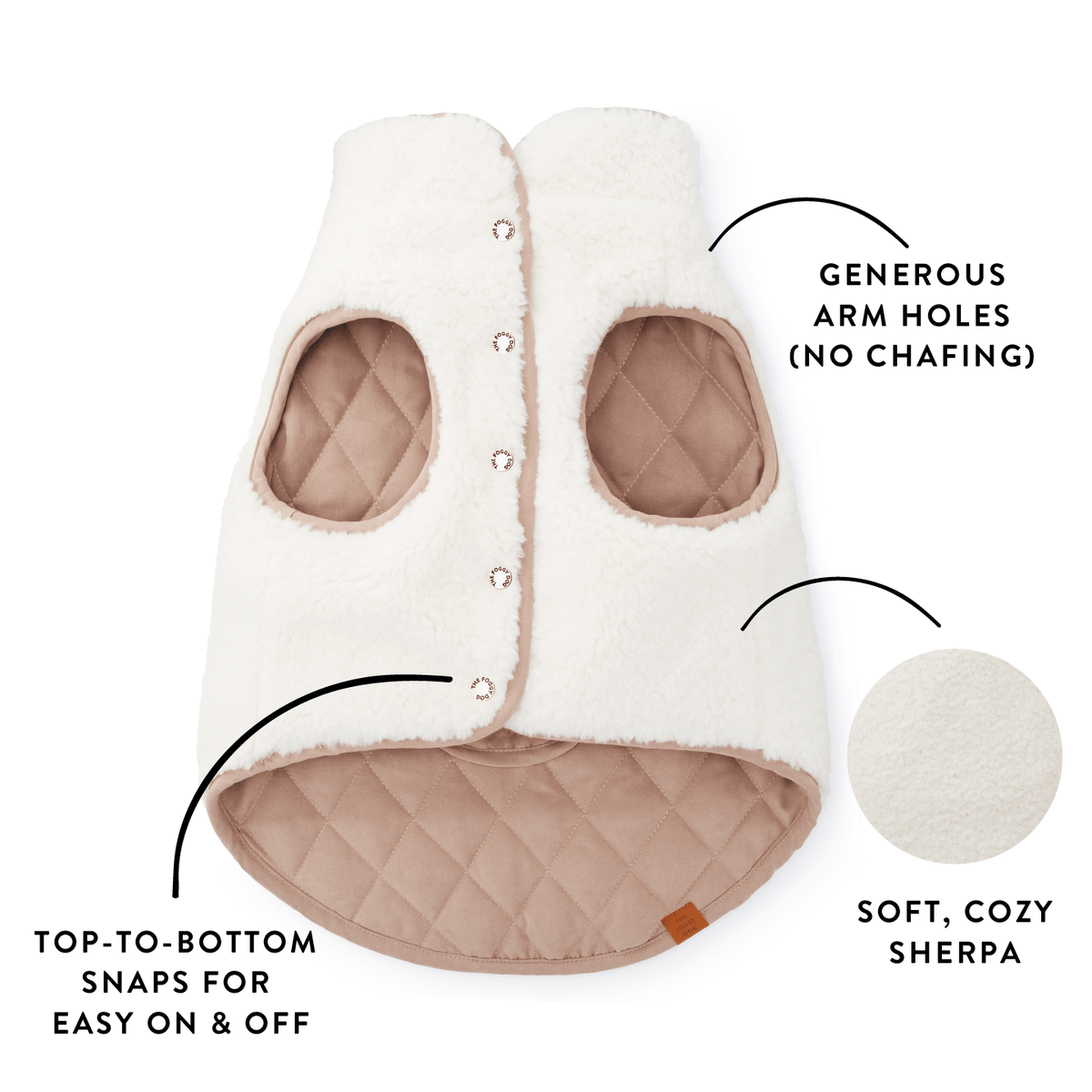Reversible Sherpa-Lined Quilted Dog Jacket in Tan