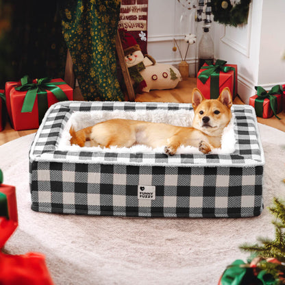 Tartan Calming Dog Bed with Raised Bolsters and Plush Lining
