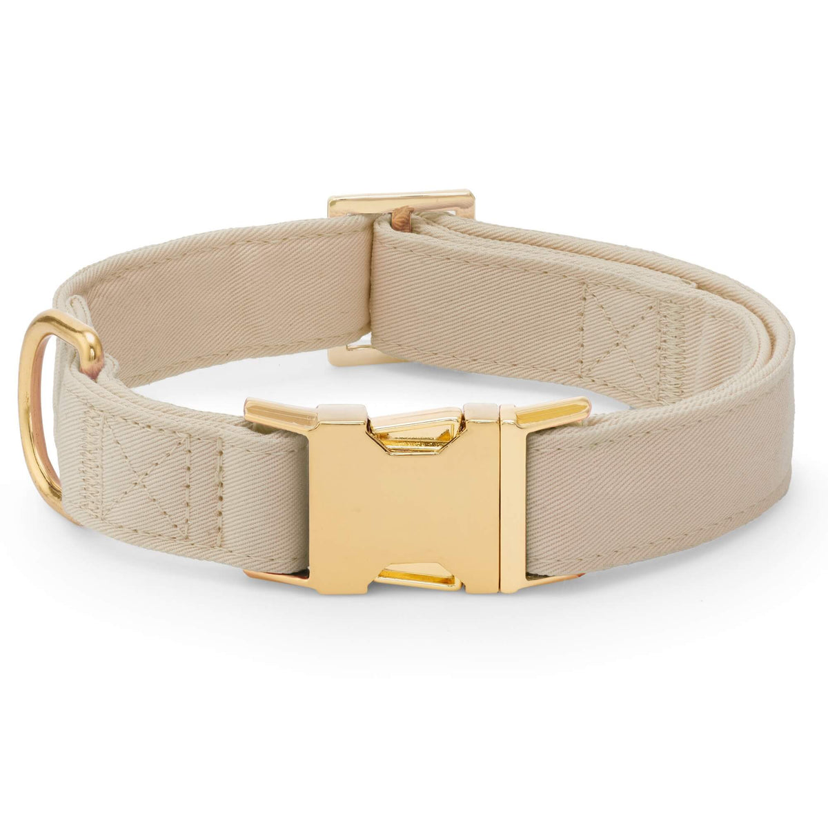 Flax Beige Cotton Dog Collar with Brass D-Ring