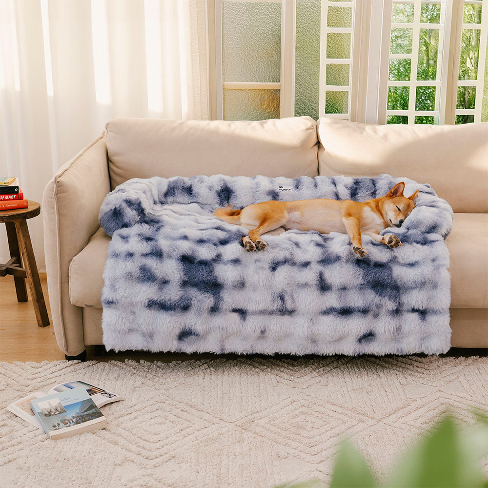 Fluffy Faux Fur Calming Dog Bed and Sofa Protector Mat