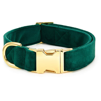 Forest Green Velvet Dog Collar with Removable Bow Tie