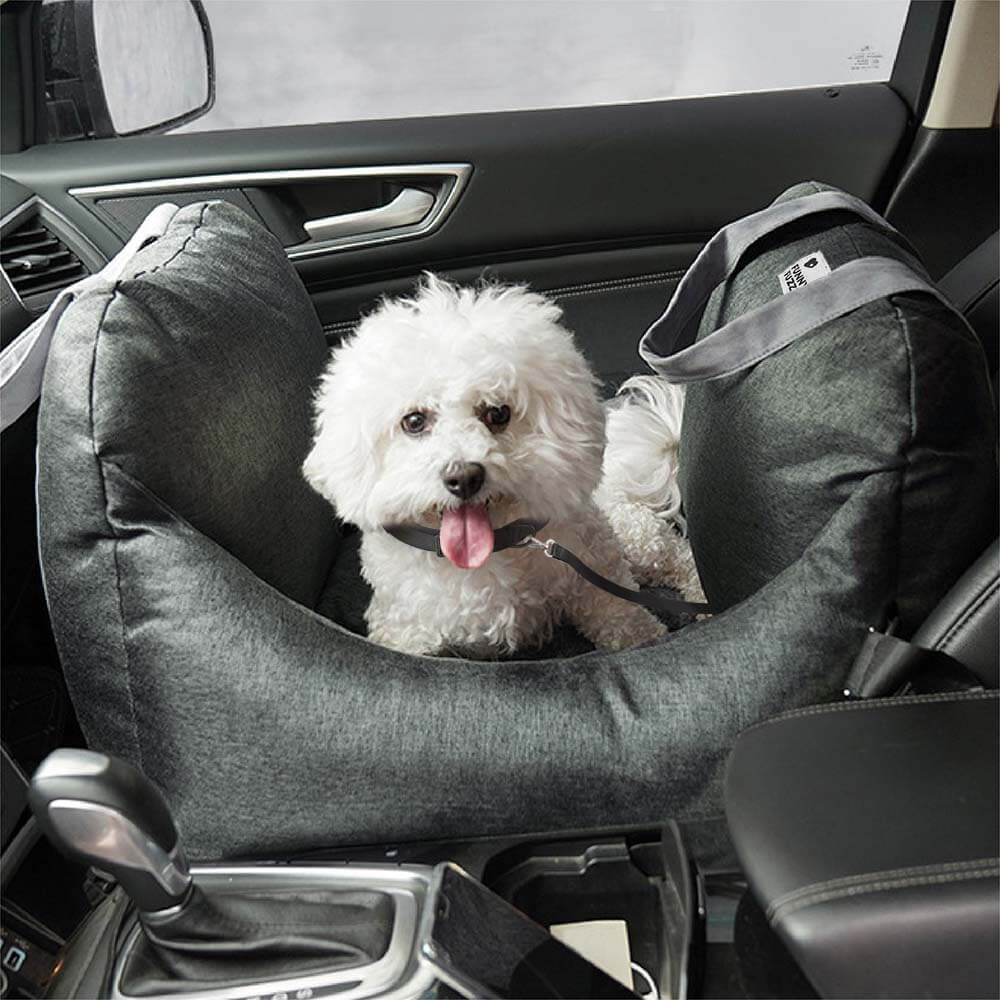 Padded Dog Car Seat Bed with Safety Leash and Bolsters
