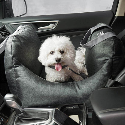 Padded Dog Car Seat Bed with Safety Leash and Bolsters