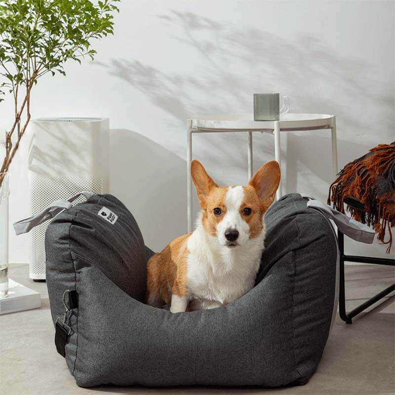 Padded Dog Car Seat Bed with Safety Leash and Bolsters