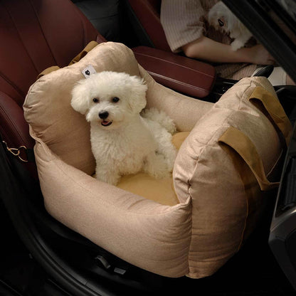 Padded Dog Car Seat Bed with Safety Leash and Bolsters