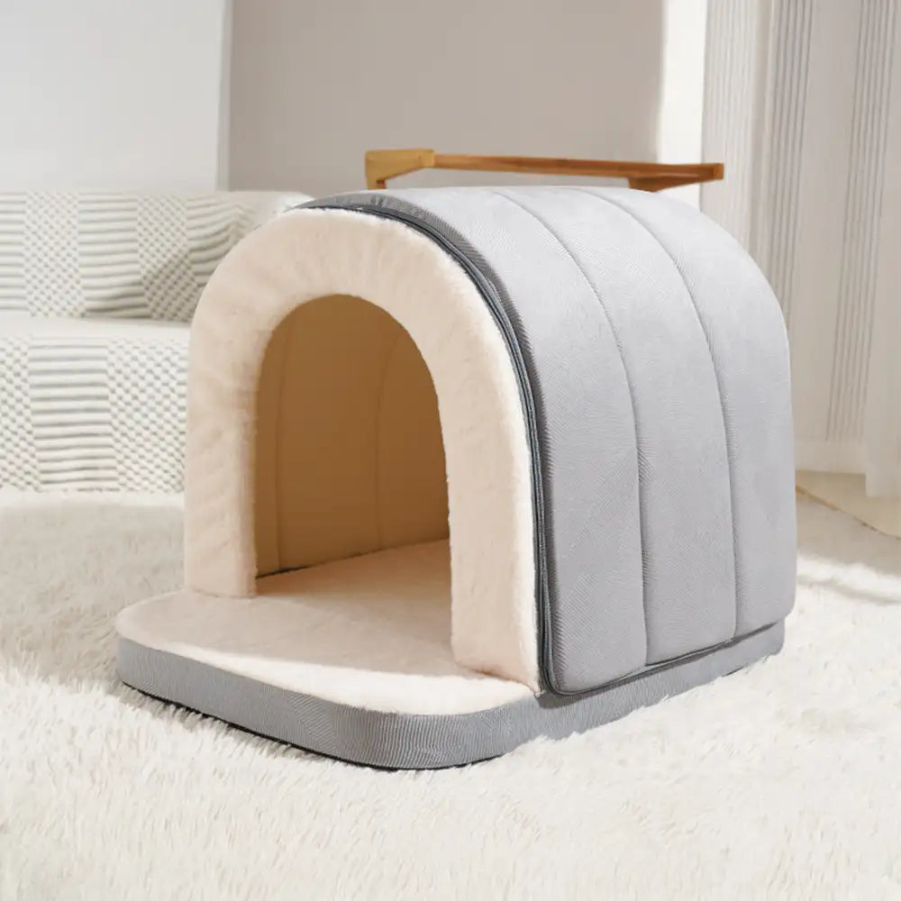 Plush Cave Dog and Cat Bed with Removable Cushion