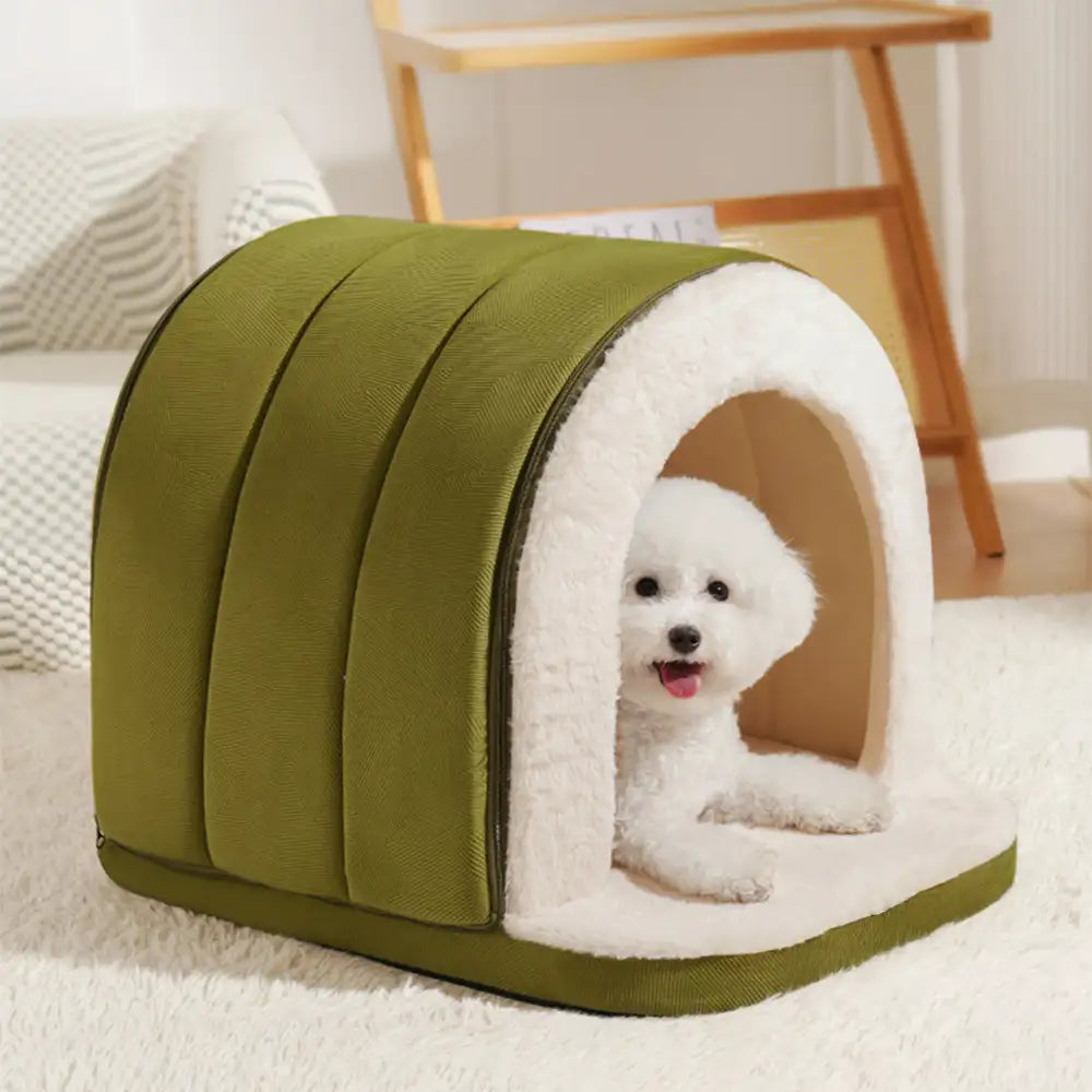 Plush Cave Dog and Cat Bed with Removable Cushion