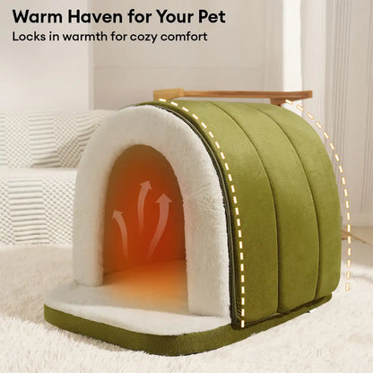 Plush Cave Dog and Cat Bed with Removable Cushion