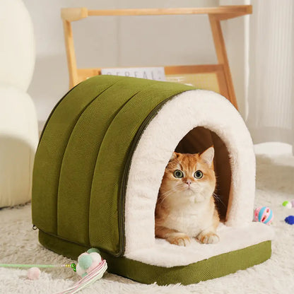 Plush Cave Dog and Cat Bed with Removable Cushion
