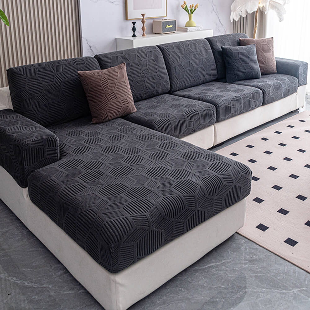Honeycomb Jacquard Stretch Sectional Couch Cover, Water-Resistant