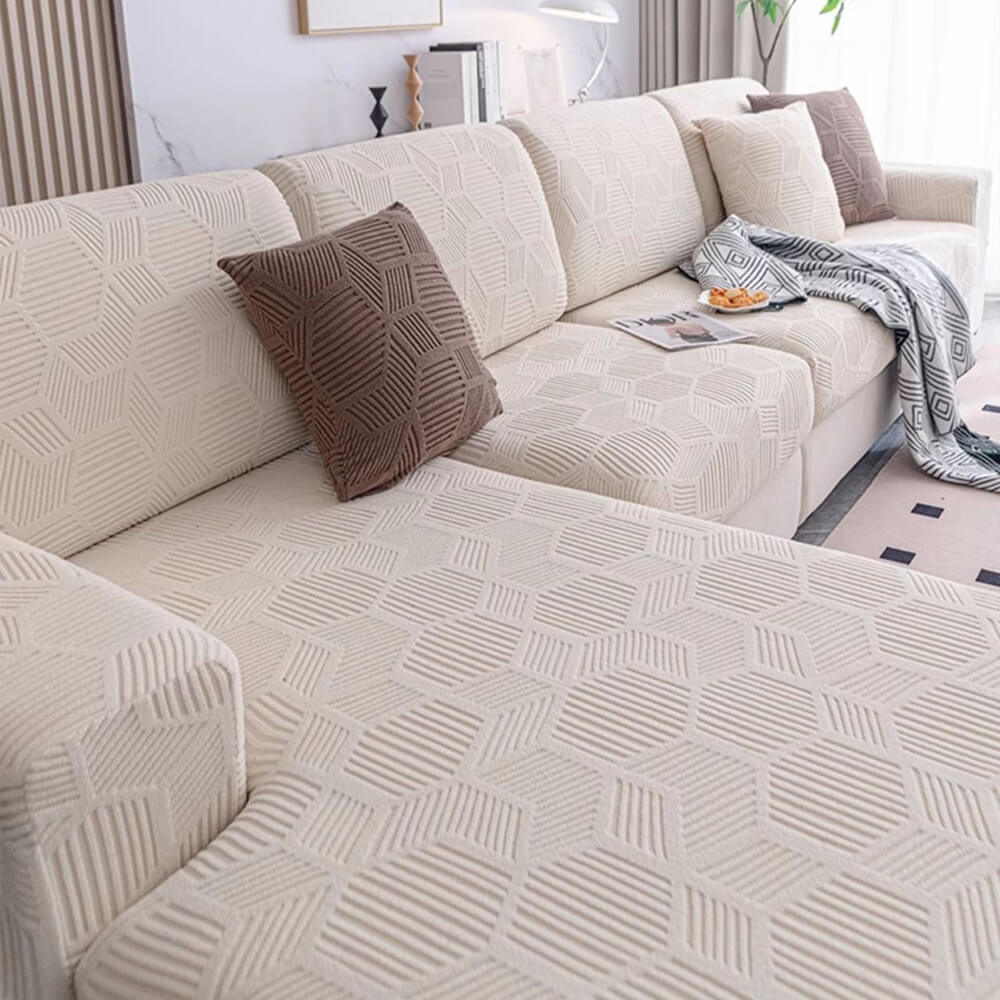 Honeycomb Jacquard Stretch Sectional Couch Cover, Water-Resistant