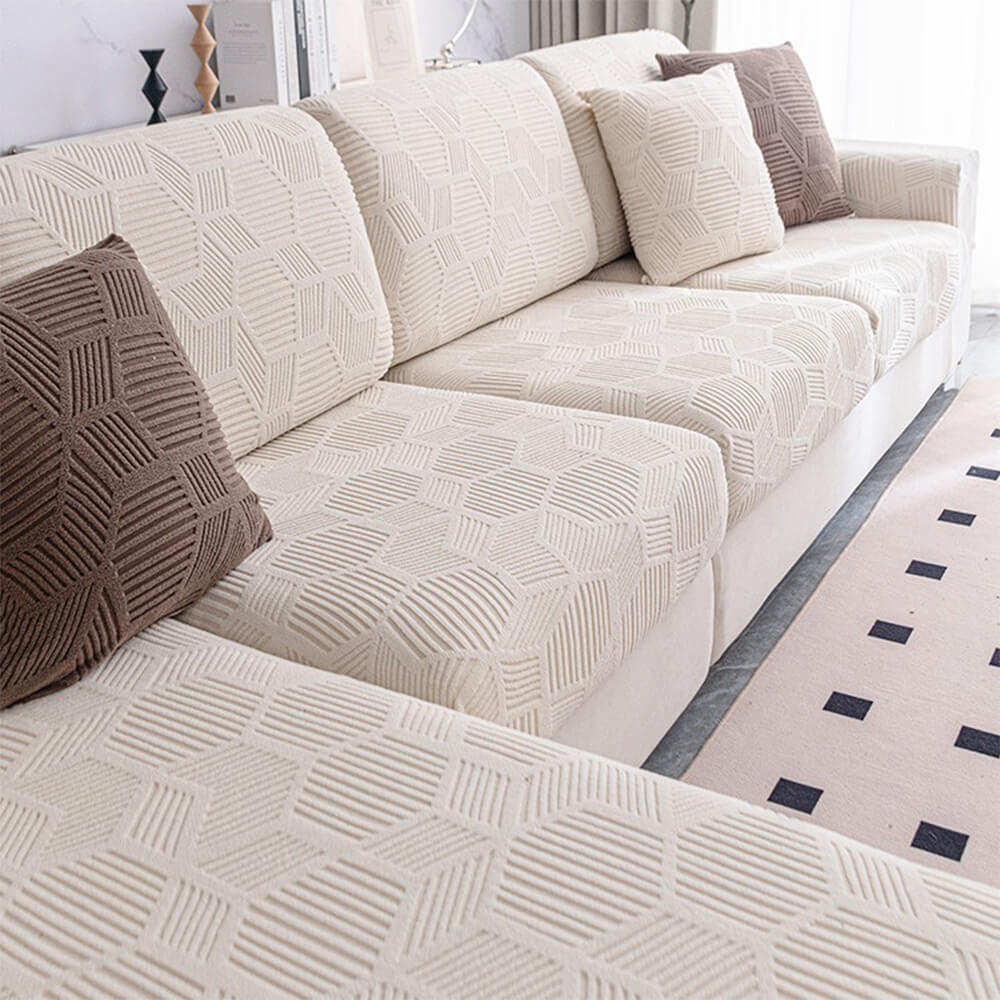 Honeycomb Jacquard Stretch Sectional Couch Cover, Water-Resistant