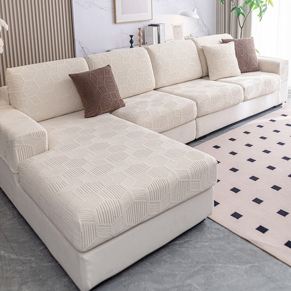 Honeycomb Jacquard Stretch Sectional Couch Cover, Water-Resistant
