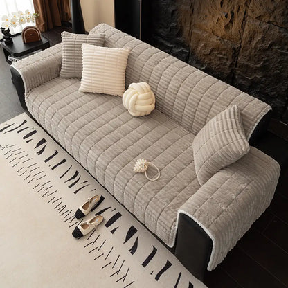 Waterproof One-Piece Flannel Sofa Cover with Quilted Look