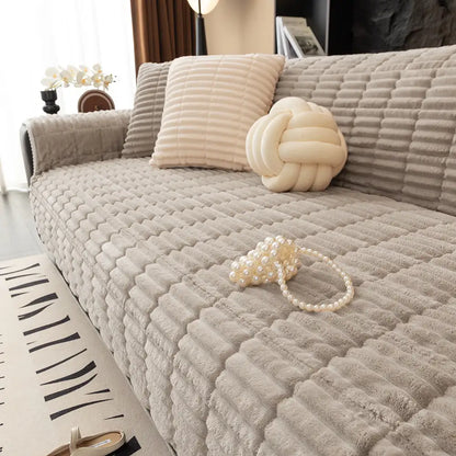 Waterproof One-Piece Flannel Sofa Cover with Quilted Look