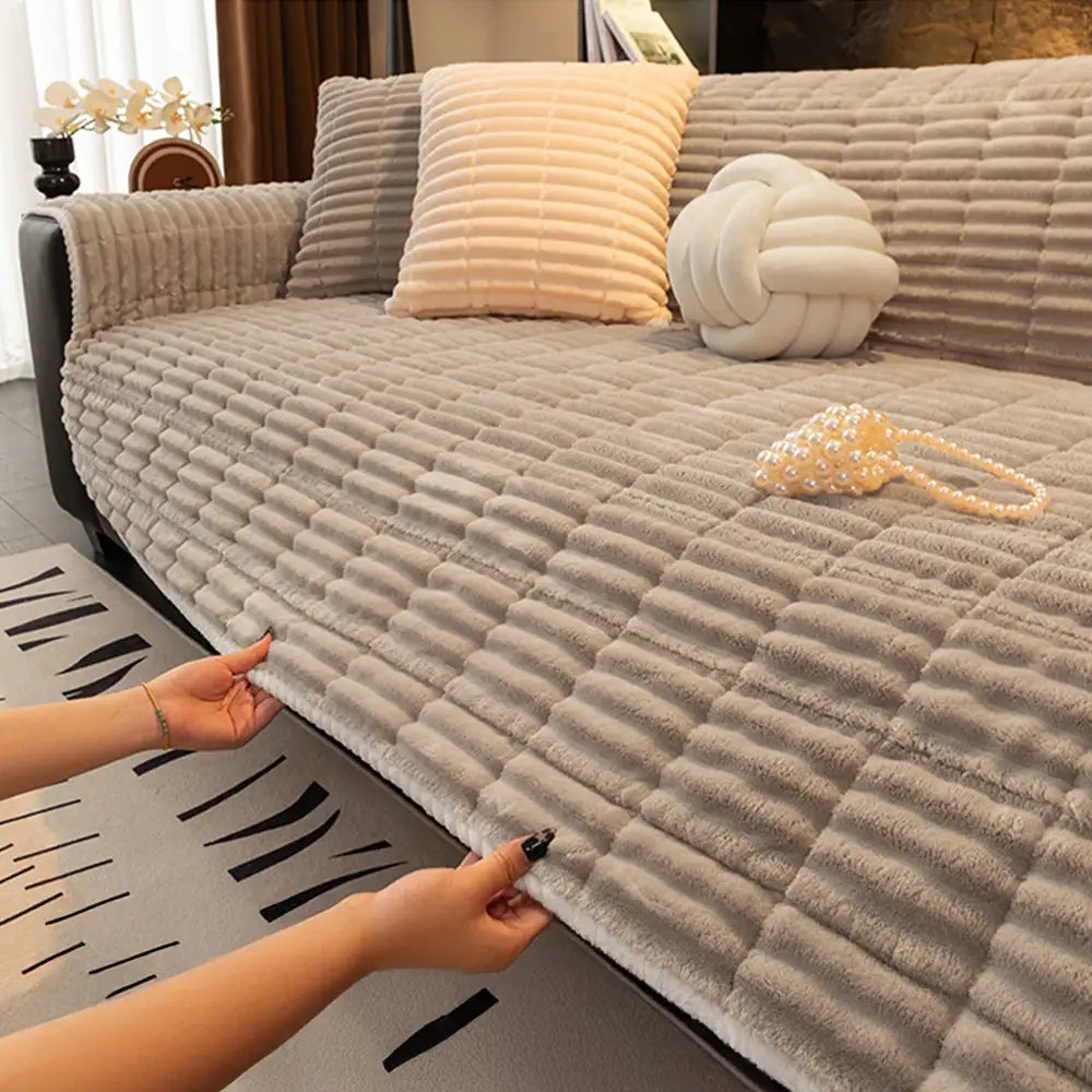 Waterproof One-Piece Flannel Sofa Cover with Quilted Look