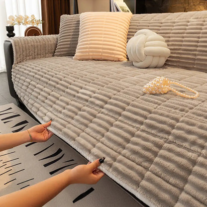 Waterproof One-Piece Flannel Sofa Cover with Quilted Look