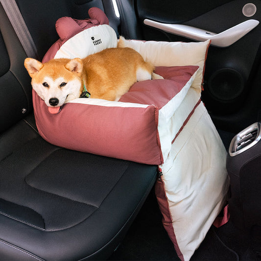 Bear Ears Dog Car Seat Bed with High Bolsters, Single or Double