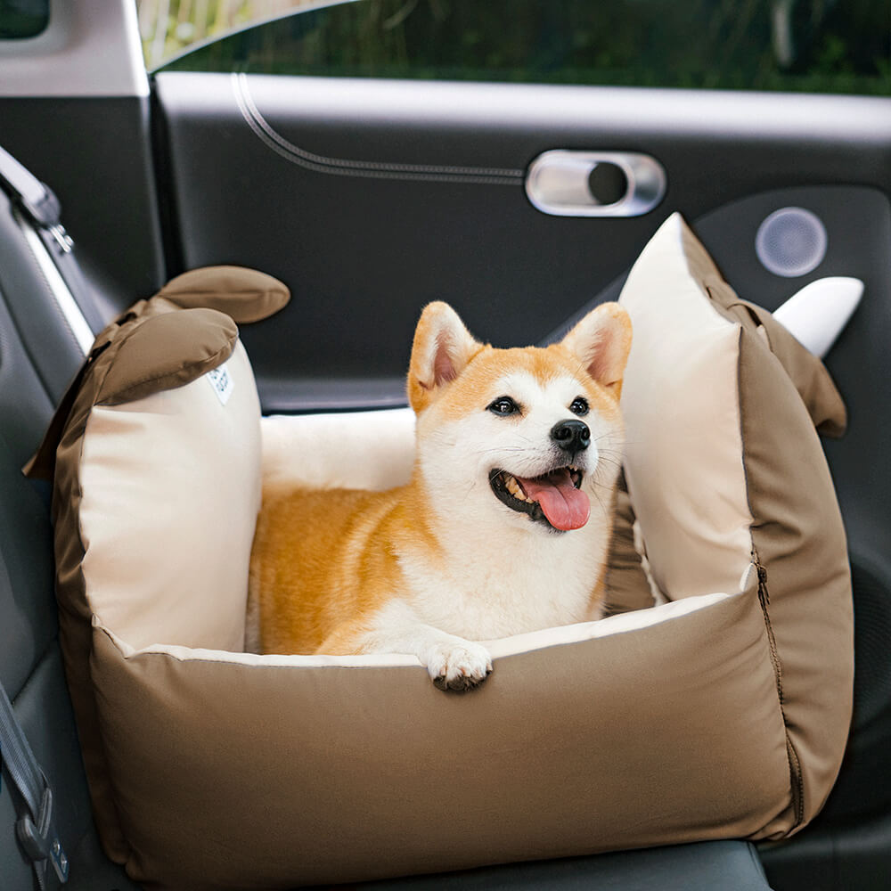 Bear Ears Dog Car Seat Bed with High Bolsters, Single or Double